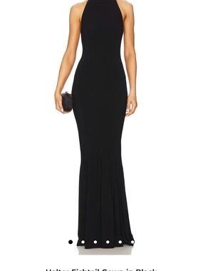 Norma Kamali Black Halter Fishtail Maxi Dress